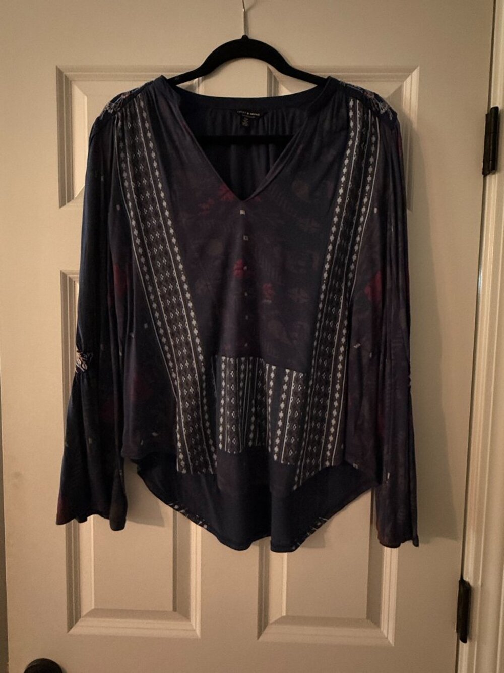Lucky Brand Floral Embroidered Boho Peasant Top